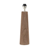 Esha Conical Wood Table Lamp Base, 50cm, tapered natural wood column with a chrome fitting and black bulb holder, on a plain white background.