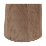 Close-up of the Esha Conical Wood Table Lamp Base, 50cm, showing the natural wood grain and tapered form in an unpainted, earthy finish.