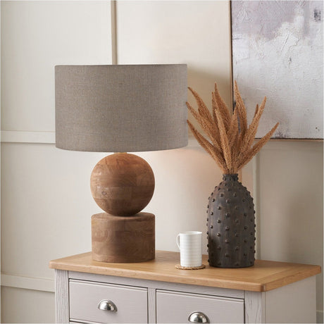 Ziva Antique Brown Table Lamp with Linen Cylinder Shade - 40cm