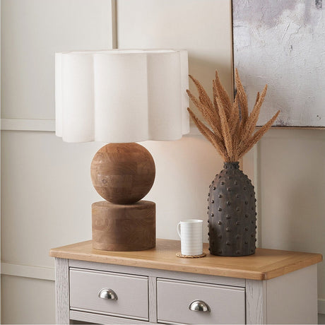 Ziva Antique Brown Table Lamp with White Handloom Scalloped Shade
