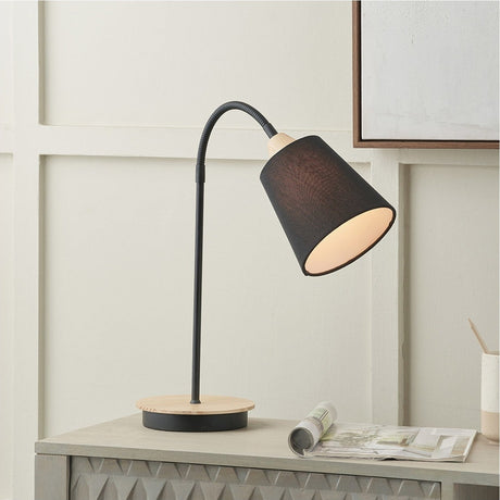 Juna Black Metal & Wood Table Lamp - 50cm