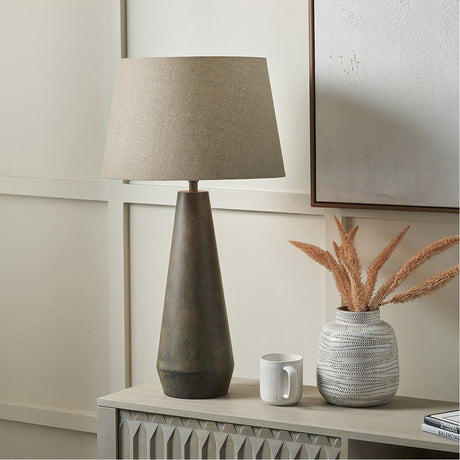 Arbor Verdi Gris Metal Conical Table Lamp with Linen Tapered Shade