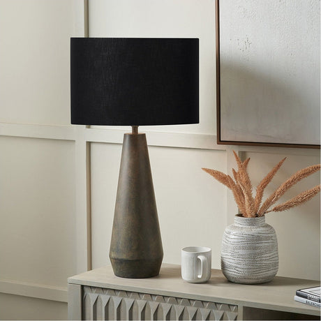 Arbor Verdi Gris Metal Conical Table Lamp with Black Self Lined Shade
