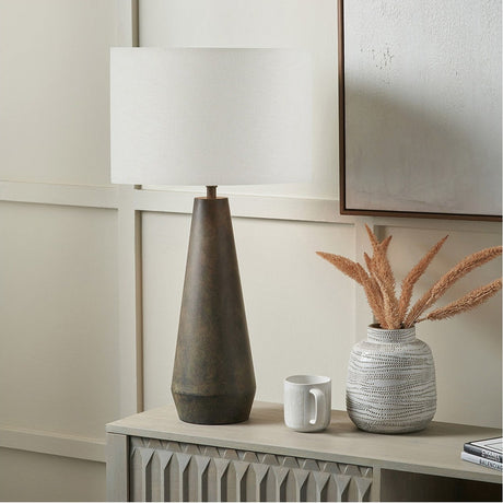 Arbor Verdi Gris Metal Conical Table Lamp with White Self Lined Shade