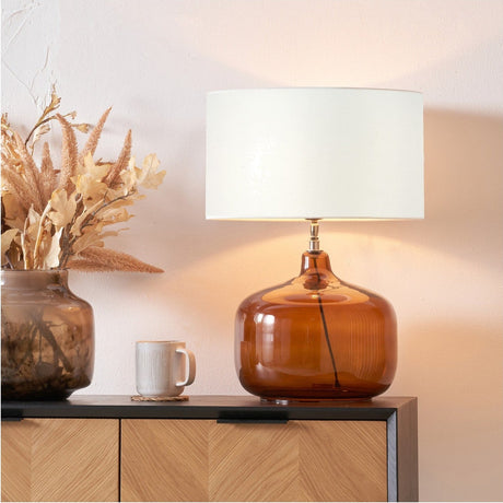 Corby Amber Glass Table Lamp with Ivory Cotton Mix Shade - 58cm