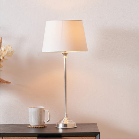 Auden Silver Metal Stick Table Lamp with Ivory Tapered Cotton Shade