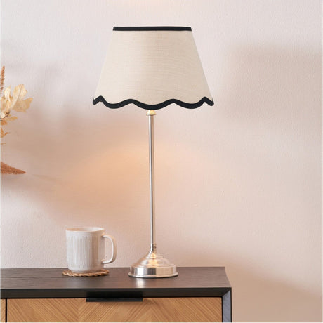 Auden Silver Metal Stick Table Lamp with Cream Jute Scalloped Shade