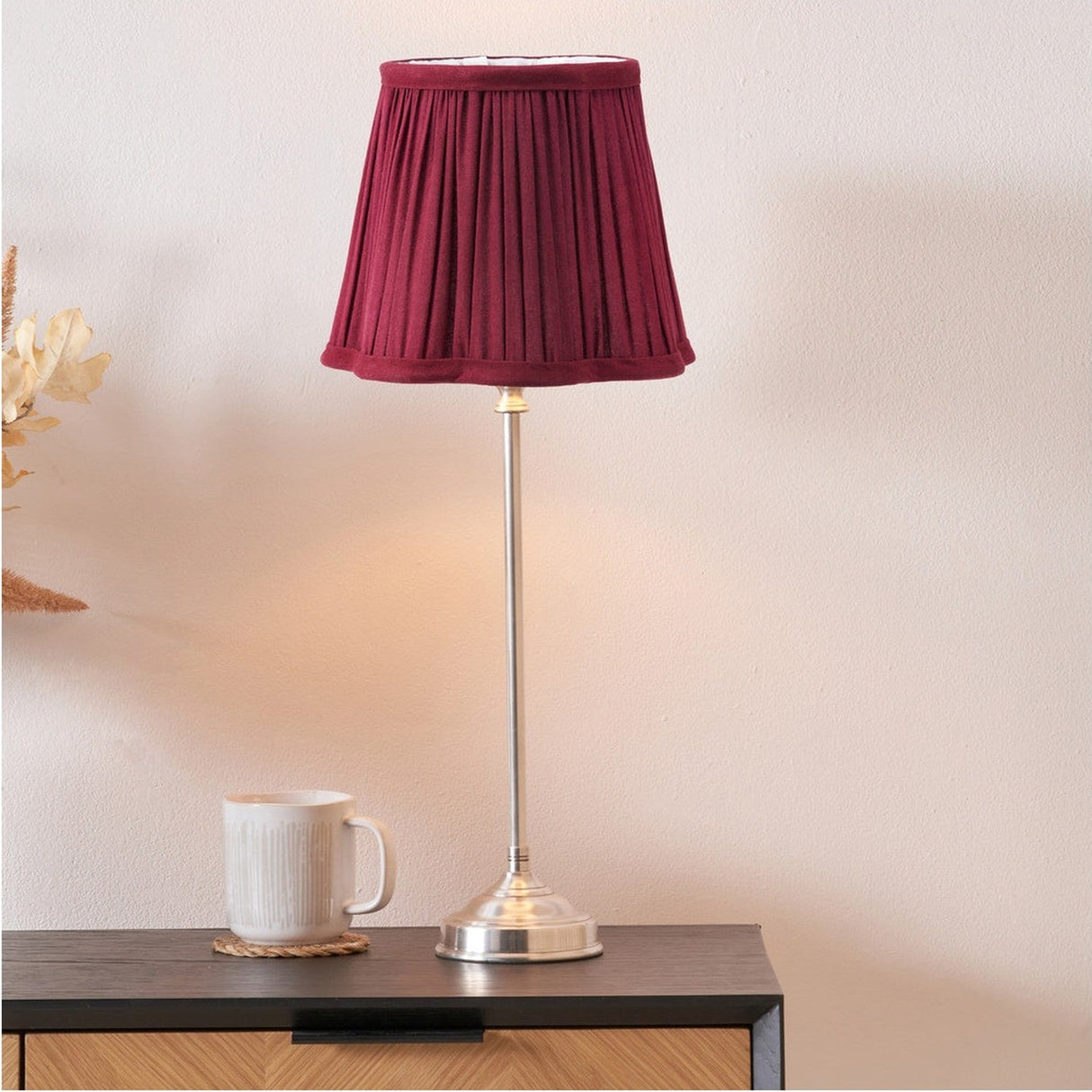 Auden Silver Metal Stick Table Lamp with Mulberry Red Shade - 49cm