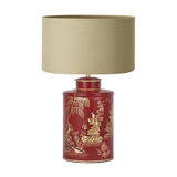 Landscape Red Hand Painted Metal Table Lamp with Taupe Cotton Shade