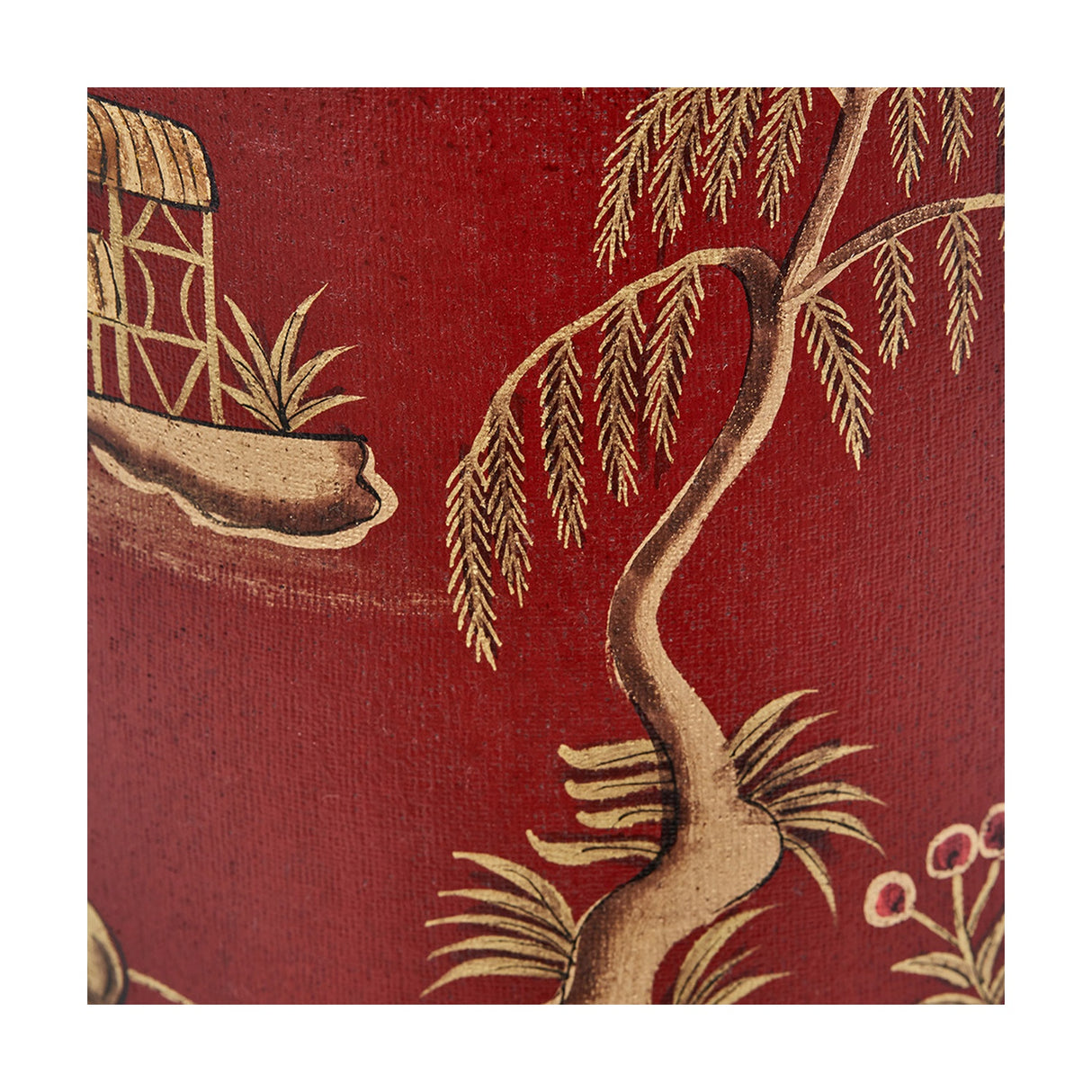 Landscape Red Hand Painted Metal Table Lamp with Taupe Cotton Shade