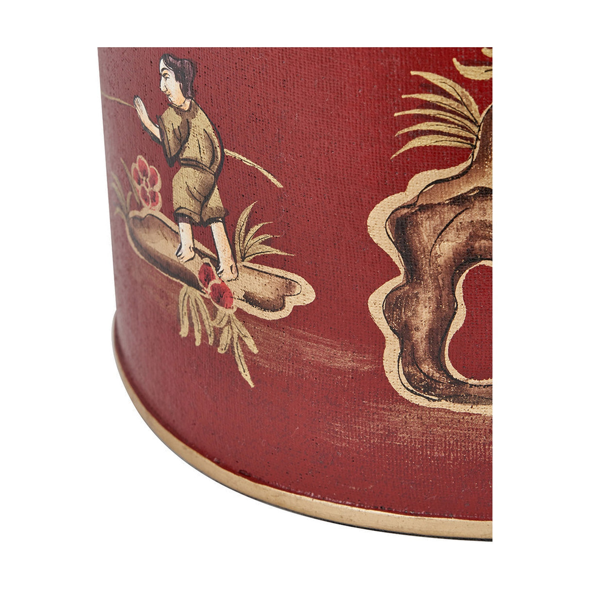 Landscape Red Hand Painted Metal Table Lamp with Taupe Cotton Shade