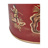 Landscape Red Hand Painted Metal Table Lamp with Taupe Cotton Shade