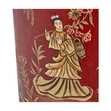 Landscape Red Hand Painted Metal Table Lamp with Taupe Cotton Shade