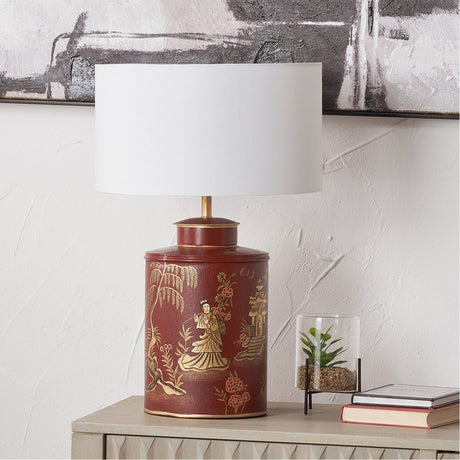 Landscape Red Hand Painted Iron Table Lamp Base - 40cm