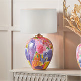 Matisse Multi Colour Ceramic Urn Table Lamp with Ivory Cotton Shade