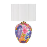 Matisse Multi Colour Ceramic Urn Table Lamp with a scalloped white fabric shade, brass-tone fittings, and a hand-painted floral pattern, shown on a plain white background.