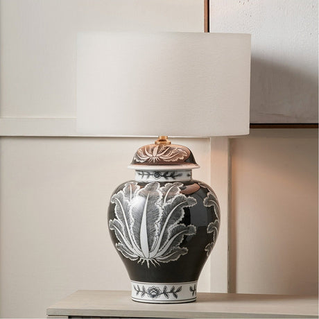 Black & White Feather Ceramic Urn Table Lamp Base Asteria - 48cm