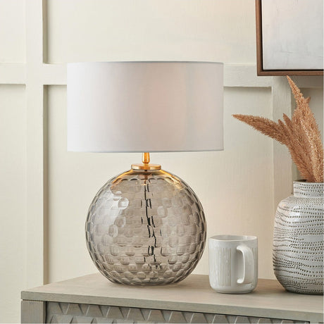 Camille Smoke Grey Circle Design Handcut Glass Table Lamp Base - 30cm