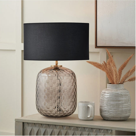 Camille Large Smoke Grey Circle Design Handcut Glass Table Lamp Base