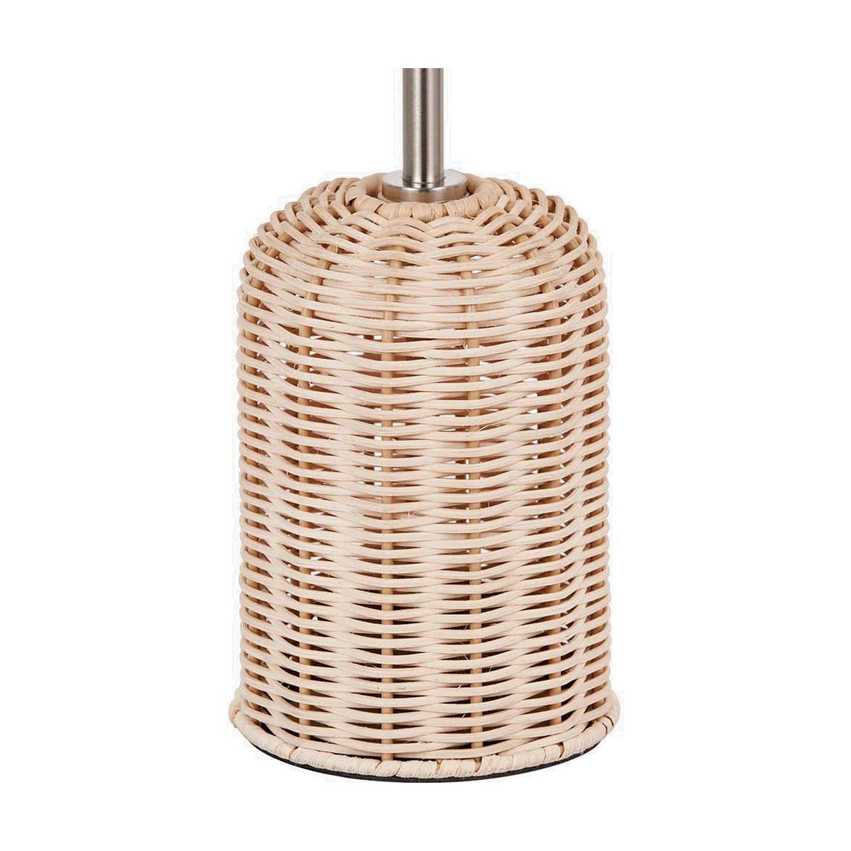 Hali Rattan Base & Shade Table Lamp base, showing a woven rattan cylindrical body with a brushed steel stem, photographed against a plain white background.