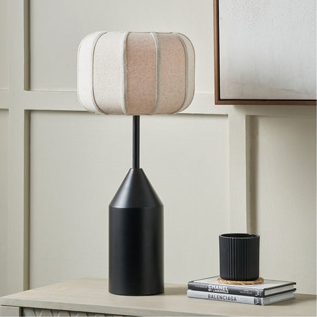 Oscar Black Metal & Linen Structured Table Lamp - 66cm