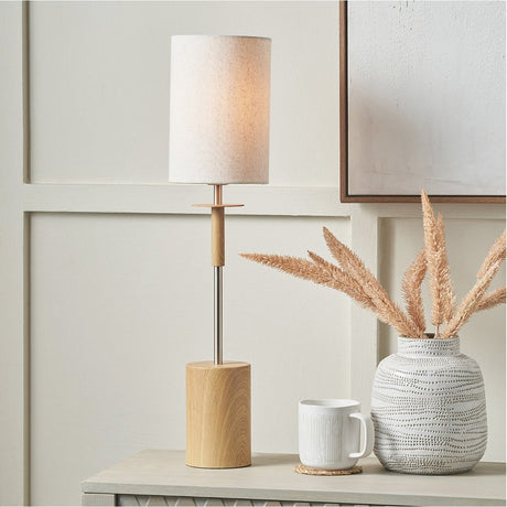 Bonham Wood Veneer & Silver Metal Table Lamp - 68cm