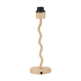 Palau Rattan Wave Table Lamp Base, 39cm, with a natural rattan wavy stem, round base, and black E27 bulb holder, shown on a plain white background.