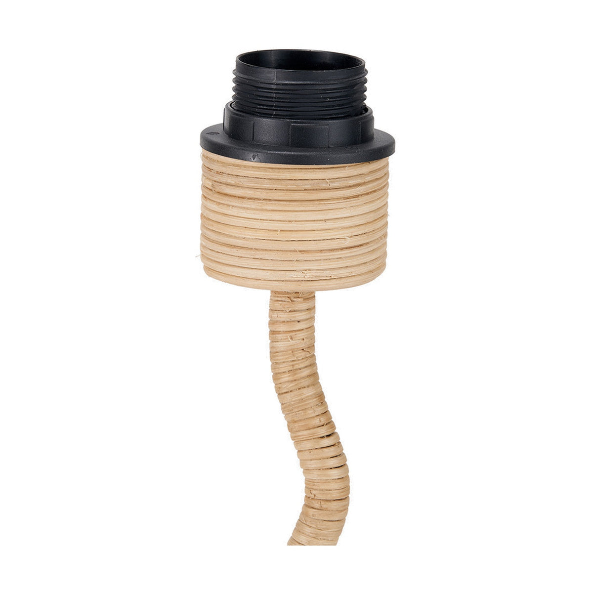 Palau Rattan Wave Table Lamp Base, 39cm, with a wavy natural rattan stem and black plastic bulb socket fitting, shown on a plain white background.