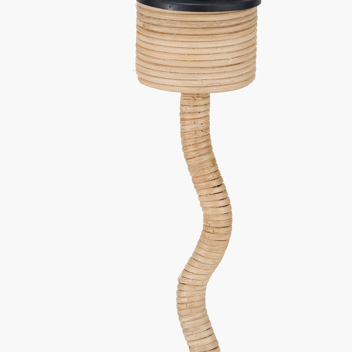 Palau Rattan Wave Table Lamp Base, 39cm, with a cylindrical rattan-wrapped top and a curved wave-shaped rattan stem in natural finish, shown against a plain white background.