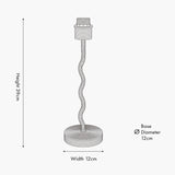 Palau Rattan Wave Table Lamp Base, 39cm tall with a wavy natural rattan stem and round base, shown as a line illustration with height and width measurements on a plain background.