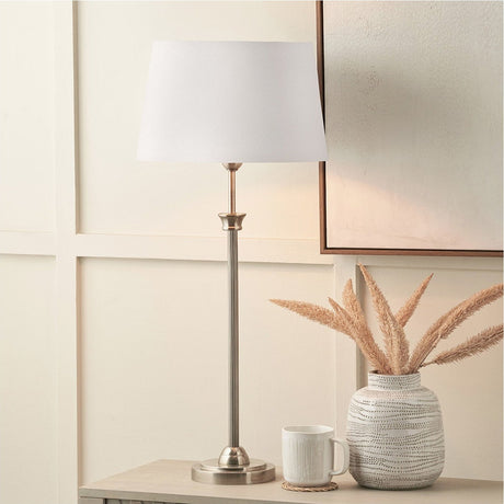 Salvatore Antique Silver Metal Table Lamp with White Handloom Shade