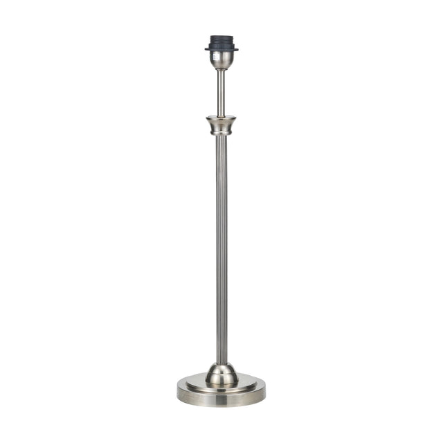 Salvatore table lamp base, 61.5cm tall, in antique silver with a fluted column stem and round stepped foot, shown on a plain white background.
