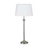 Salvatore Antique Silver Brass Table Lamp Base, 61.5cm, with fluted column stem and round footed base, shown with white tapered fabric shade on a plain white background.