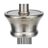 Close-up of the Salvatore table lamp base in antique silver metal, showing the fluted stem and rounded urn-shaped fitting against a plain white background.