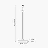 Salvatore antique silver brass table lamp base with slender turned column and round foot, labelled diagram showing 57cm height and 15cm width and depth.