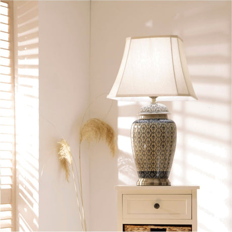 Chika Blue & White Ceramic Ginger Jar Table Lamp - 73cm