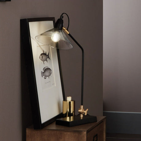 Canton Matt Black Brass & Glass Cone Table Lamp - 53cm