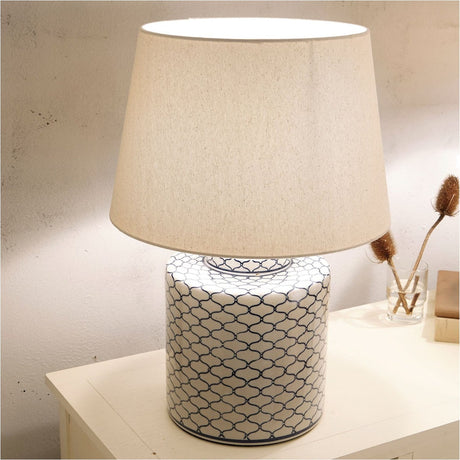 Demetri Grey & Blue Detail Ceramic Table Lamp - 52cm