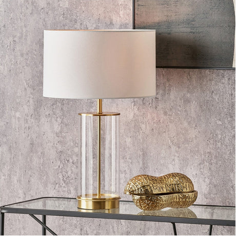 Westwood Clear Glass & Champagne Metal Table Lamp with Ivory Shade