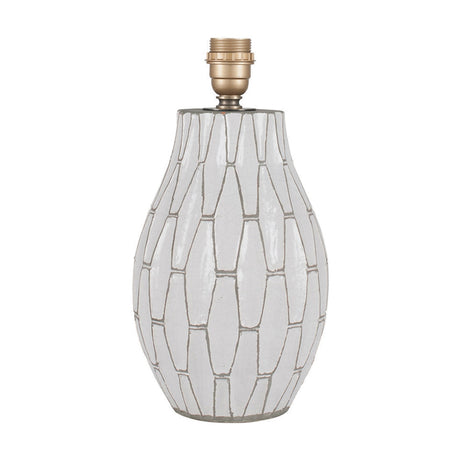 Gaudi White Stoneware Geometric Table Lamp with Taupe Cotton Mix Shade