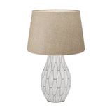 Gaudi White Stoneware Geometric Table Lamp with Linen Tapered Shade