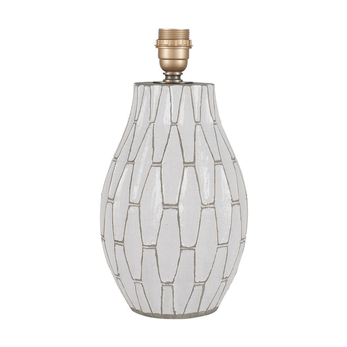 Gaudi White Stoneware Geometric Table Lamp with Linen Tapered Shade