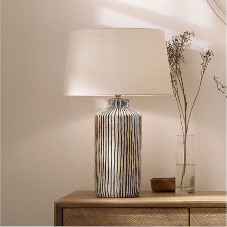 Bude Blue & White Stripe Stoneware Table Lamp Base - 43cm
