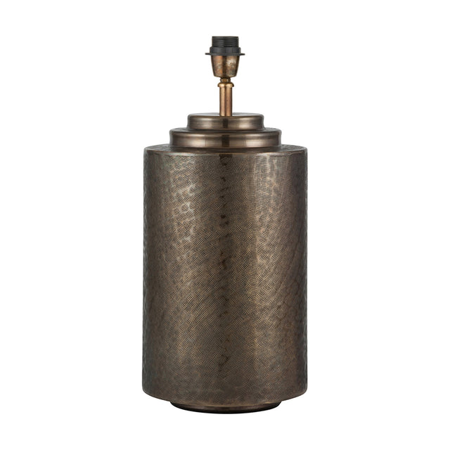 Zuri Large Table Lamp Base in antique brass, 51cm cylindrical textured body with brass gallery and E27 lamp holder, shown on a plain white background.