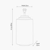 Line drawing of the Zuri Large Antique Brass Pot Table Lamp Base showing a cylindrical body with E27 fitting, labelled 51cm height, 22cm width and depth, on a white background.