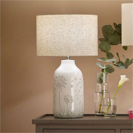 Flora White Floral Ceramic Table Lamp - 50cm