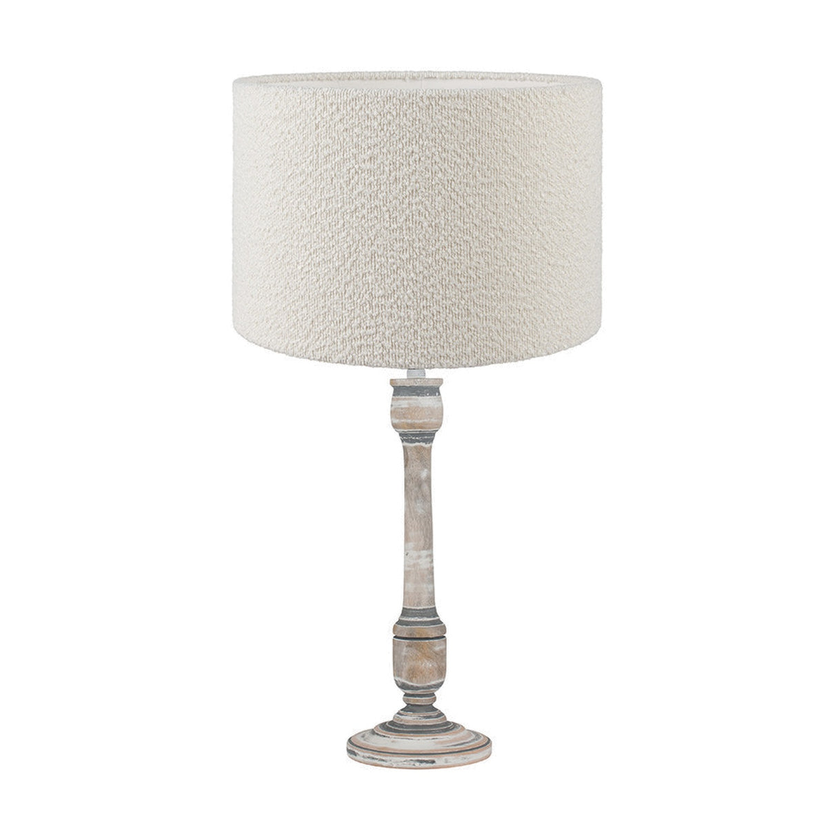 Captiva Grey Wash Mango Table Lamp with White Boucle Cylinder Shade