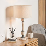 Captiva Grey Wash Mango Table Lamp with White Boucle Cylinder Shade