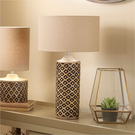 Orissa Tall Wooden Diamond Table Lamp - 51cm