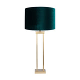 Langston Satin Brass Column Table Lamp with Forest Green Velvet Shade